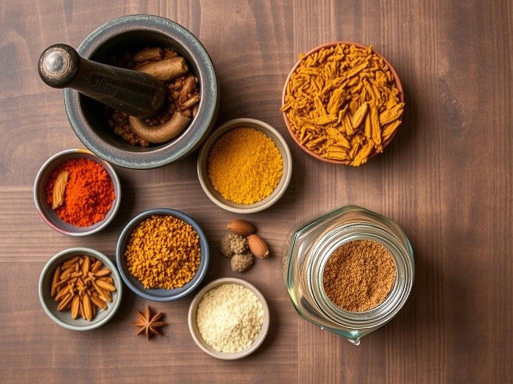 Zutaten und Utensilien für selbstgemachtes Garam Masala Gewürz