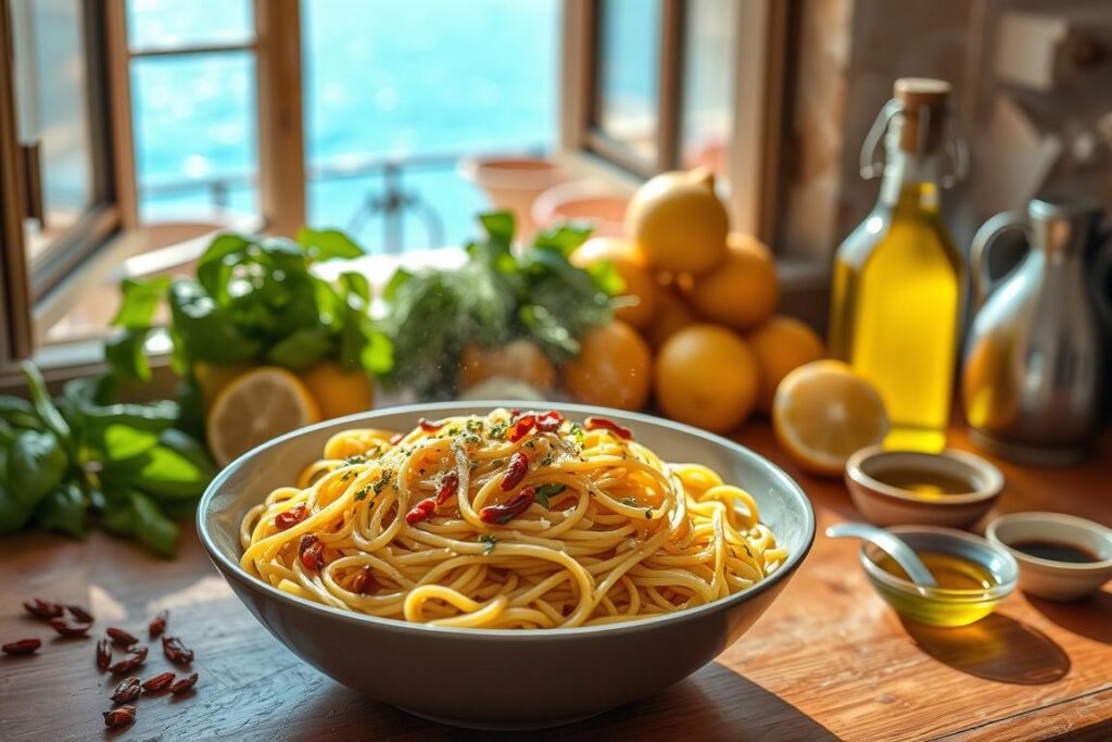 Mediterrane Knoblauchspaghetti Aromen